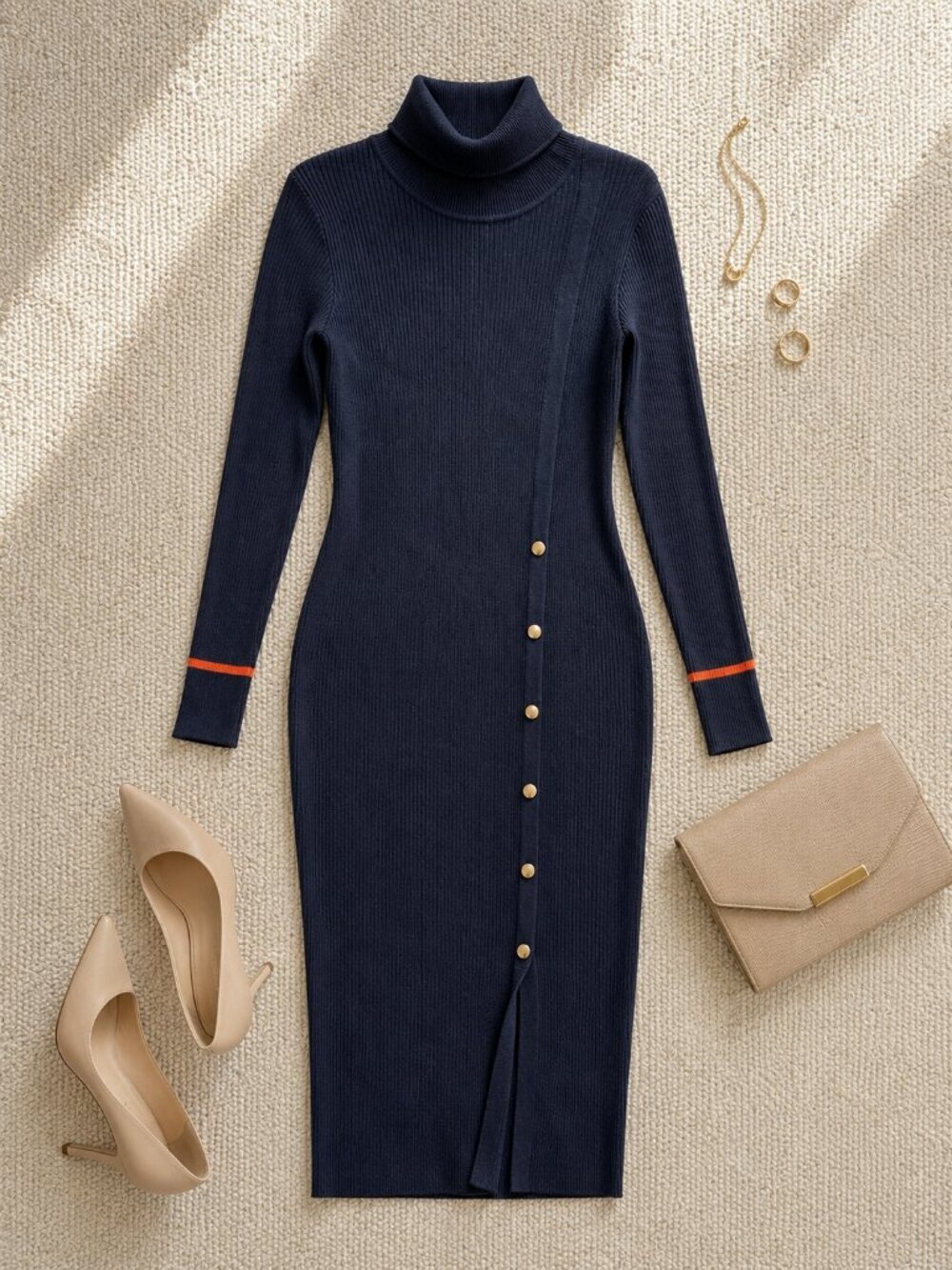 Vila Clothes Navy Ribbed Midi Sailor Bodycon Dress Size L NWT